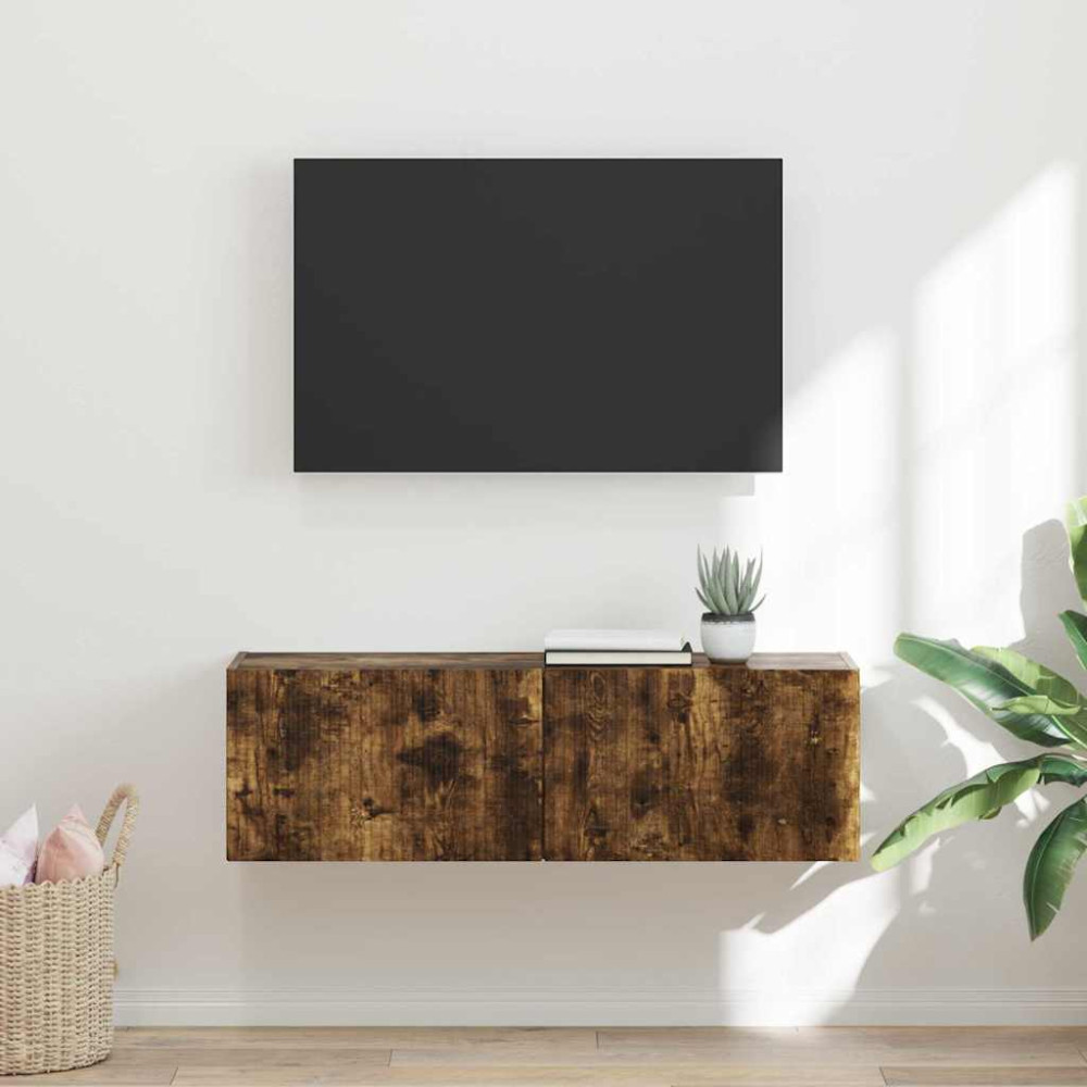 Produktbild för TV Vägghylla Rökt ek 98 x 31 x 29,5 cm Konstruerat trä