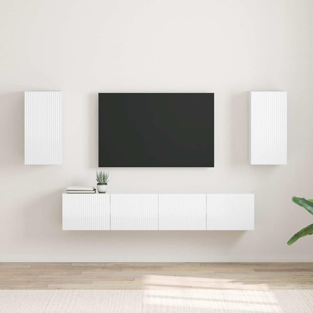 Produktbild för TV Vägghylla 2 pcs Glansig Vit 30 x 31 x 60 cm Konstruerat trä