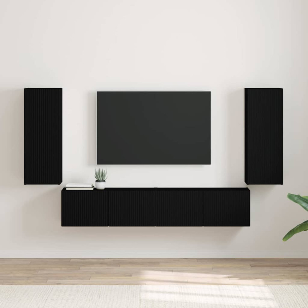 Produktbild för TV Vägghylla 2 pcs Svart 30 x 31 x 80 cm Konstruerat trä