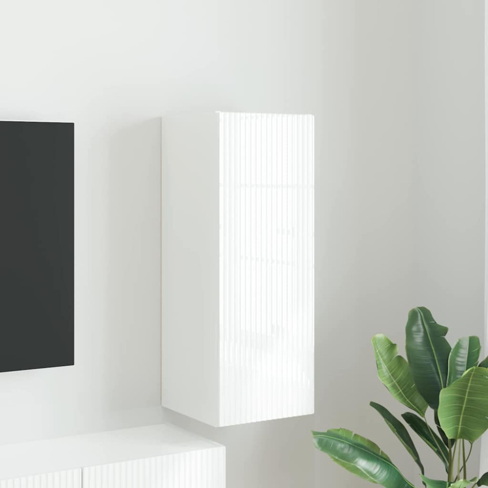 Produktbild för TV Vägghylla Glansig Vit 30 x 31 x 80 cm Konstruerat trä