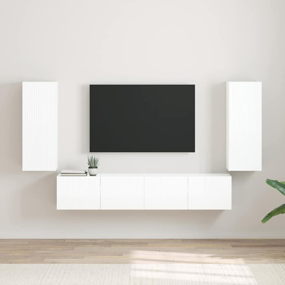 Produktbild för TV Vägghylla 2 pcs Glansig Vit 30 x 31 x 80 cm Konstruerat trä