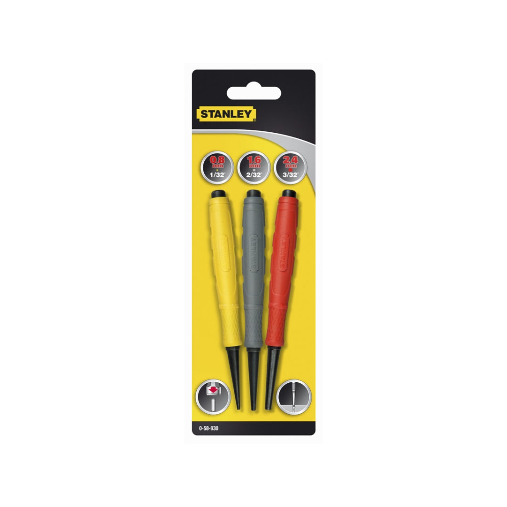 Produktbild för Stanley 0-58-930, Punsset, Stål, Svart, Röd, Gul, 102 mm, 3...
