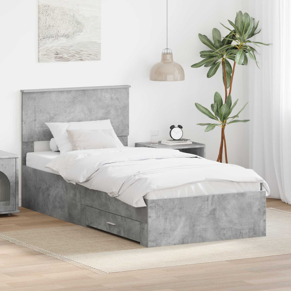 Produktbild för Sängram Betong Grå och Silver 75 x 190 cm Konstruerat trä