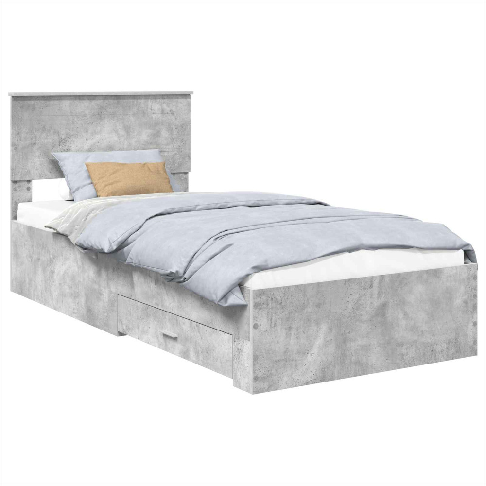 Produktbild för Sängram Betong Grå och Silver 75 x 190 cm Konstruerat trä
