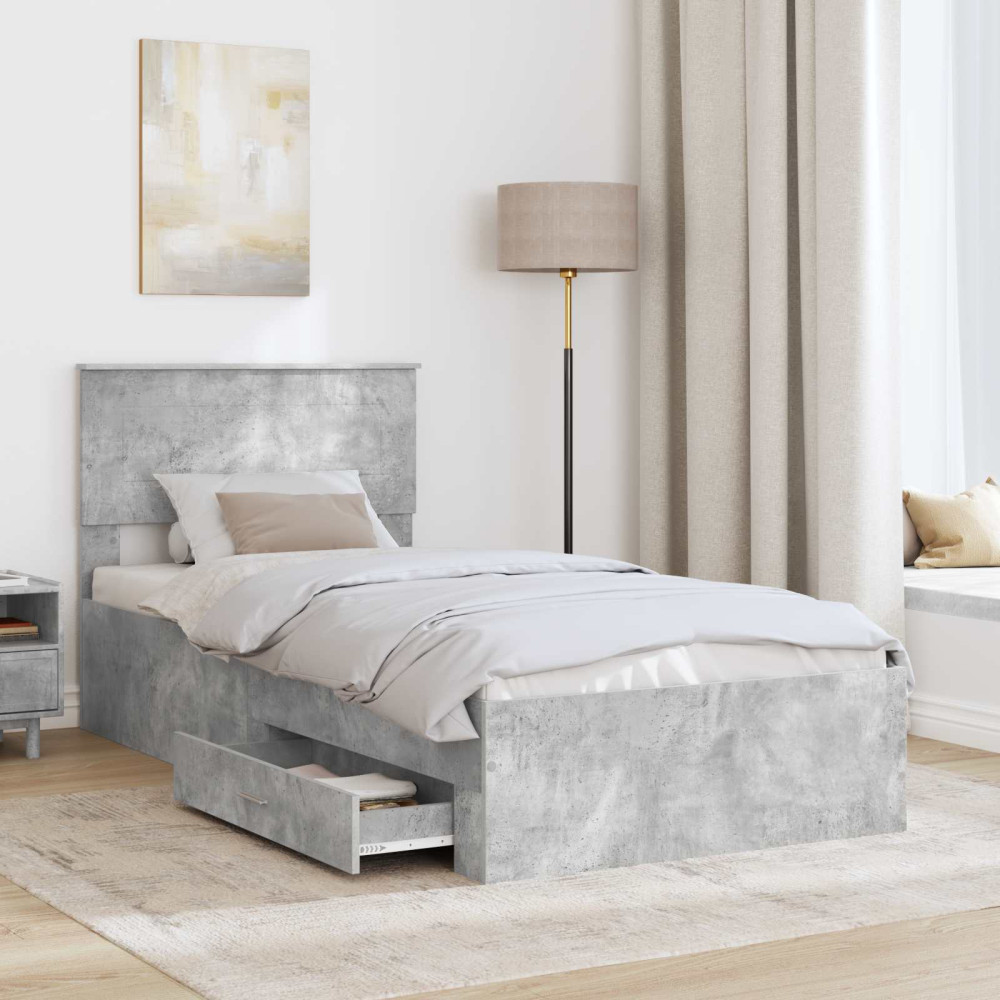 Produktbild för Sängram Betong Grå och Silver 75 x 190 cm Konstruerat trä