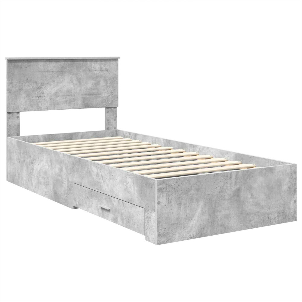 Produktbild för Sängram Betong Grå och Silver 75 x 190 cm Konstruerat trä