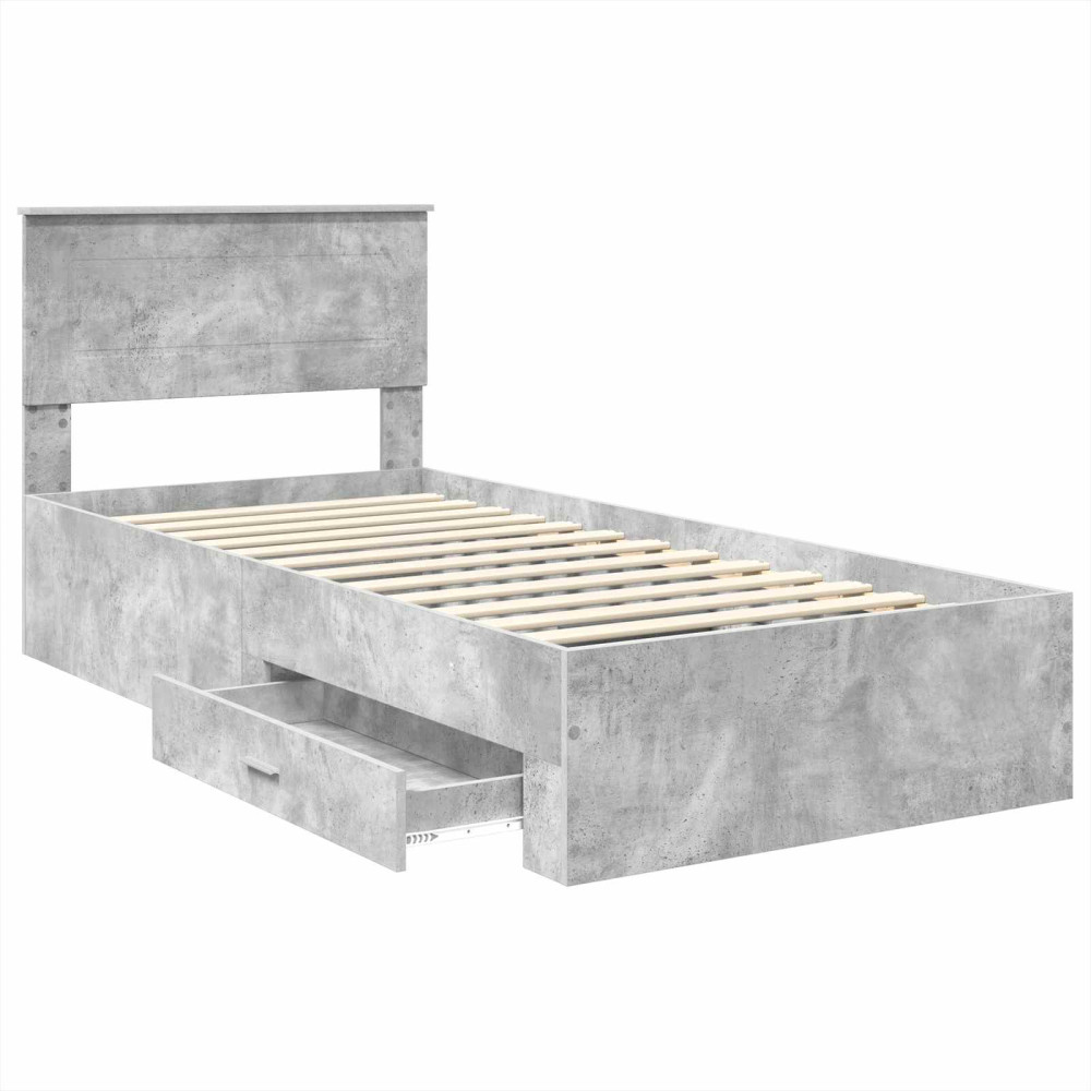 Produktbild för Sängram Betong Grå och Silver 75 x 190 cm Konstruerat trä