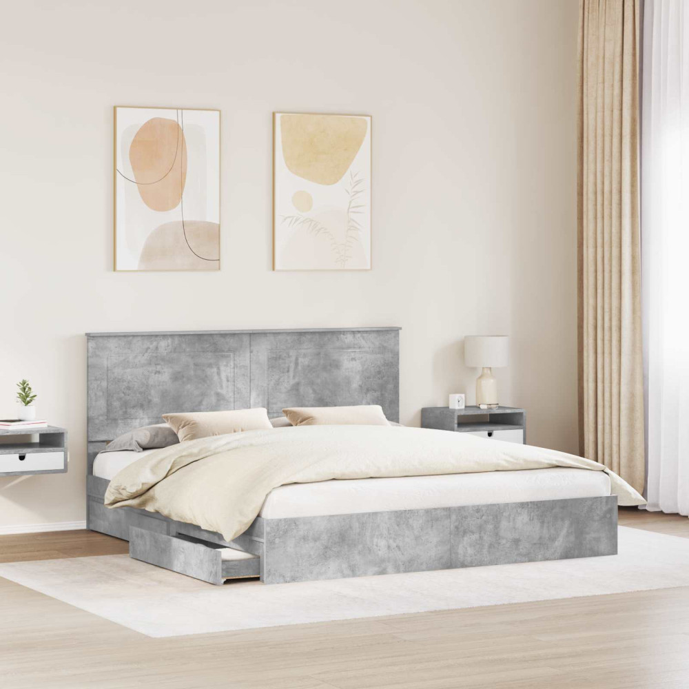 Produktbild för Förvaringssäng med låda Betonggrå 200 x 200 cm Konstruerat trä