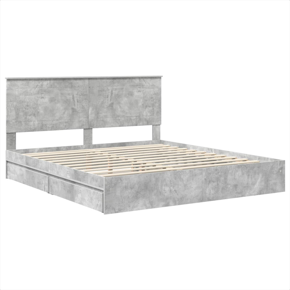 Produktbild för Förvaringssäng med låda Betonggrå 200 x 200 cm Konstruerat trä