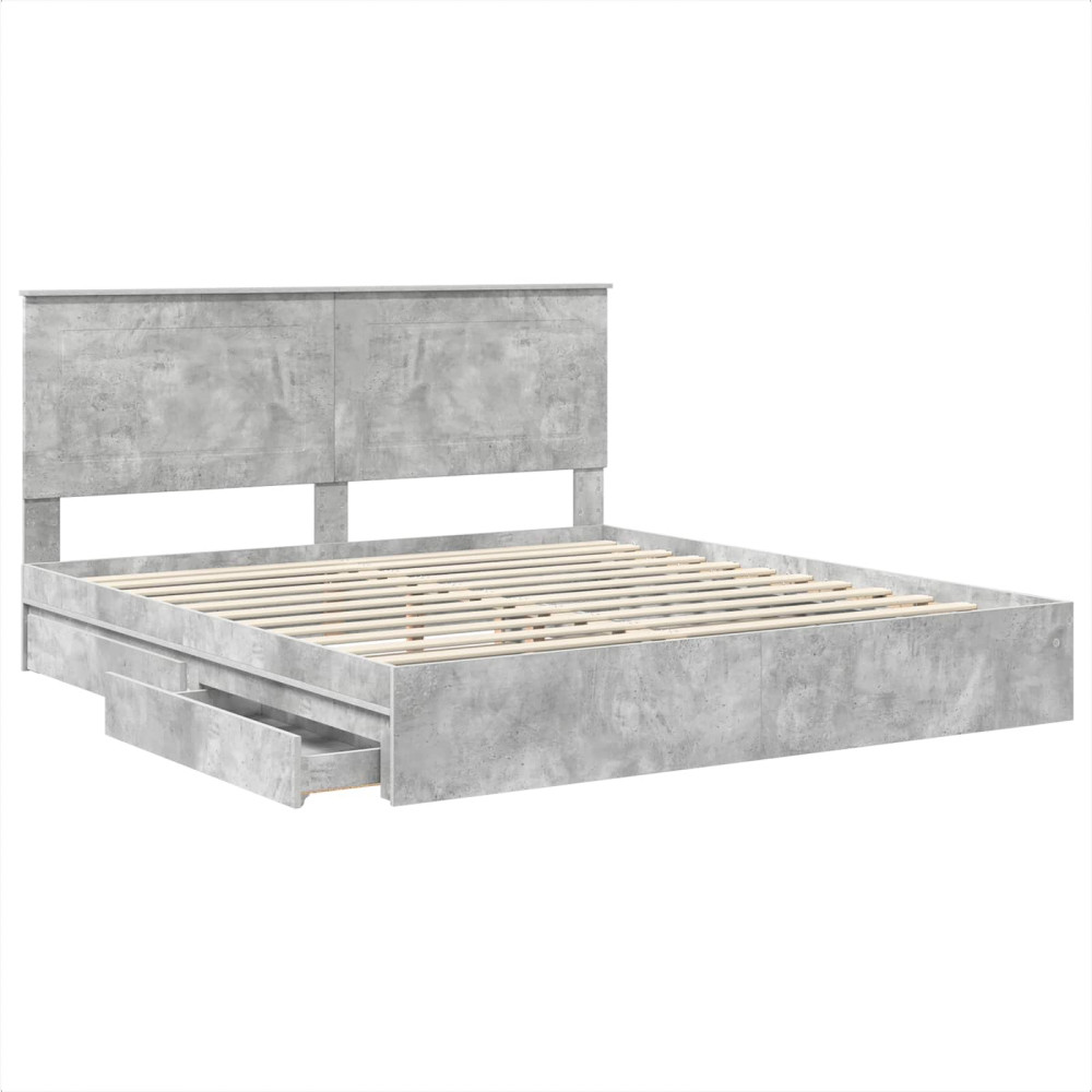 Produktbild för Förvaringssäng med låda Betonggrå 200 x 200 cm Konstruerat trä
