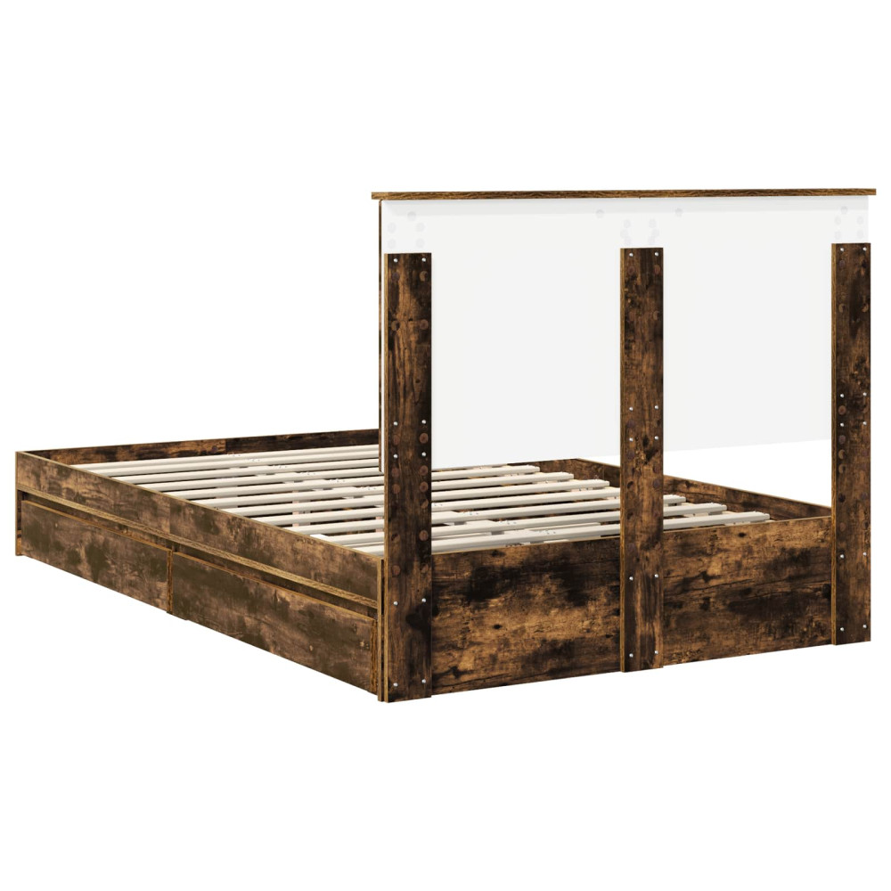 Produktbild för Förvaringssäng med låda Rökt ek 135 x 190 cm Konstruerat trä