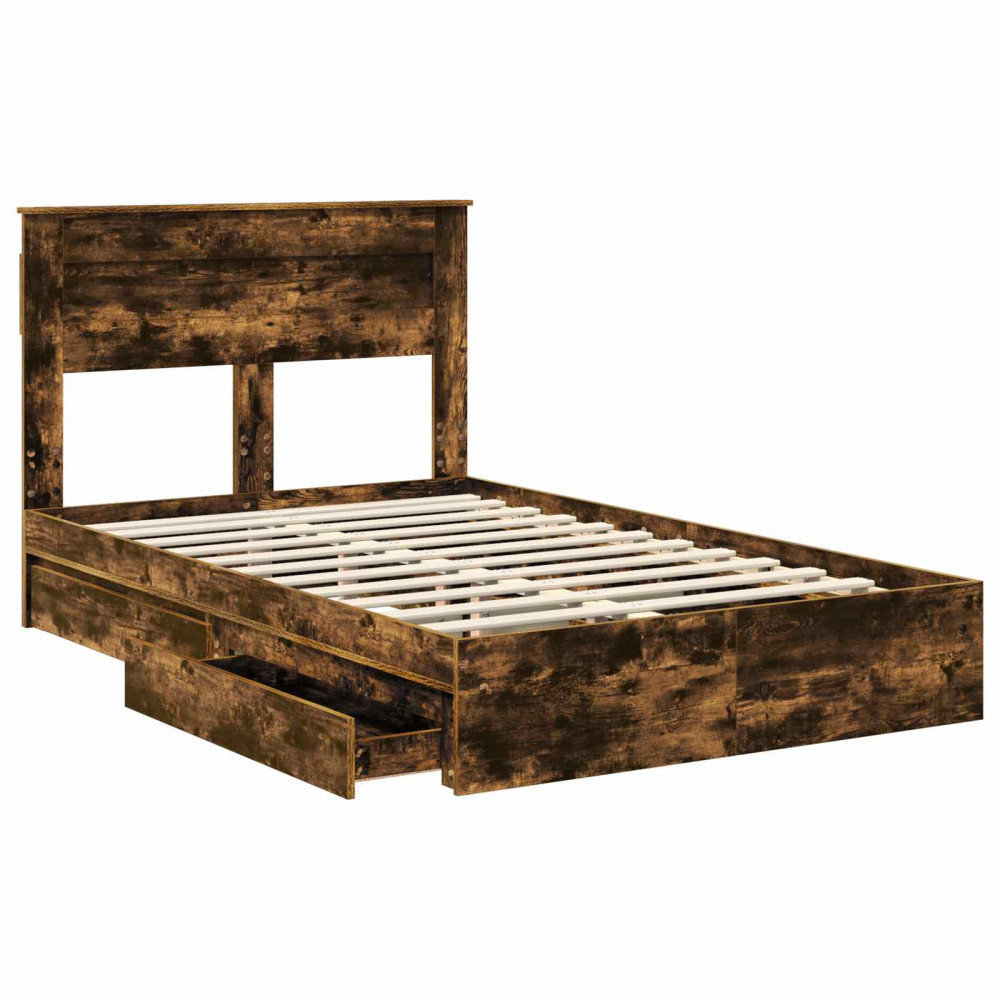 Produktbild för Förvaringssäng med låda Rökt ek 135 x 190 cm Konstruerat trä