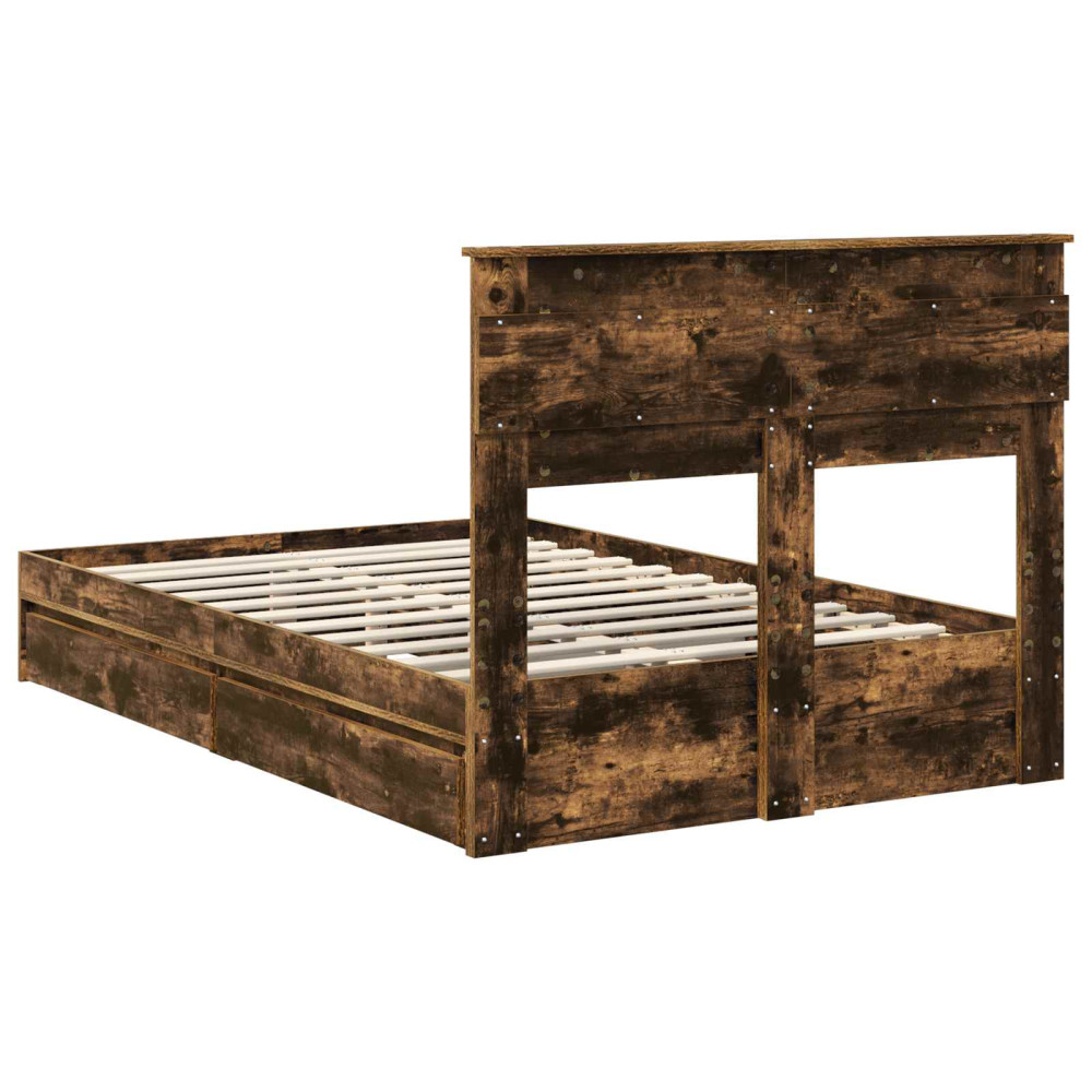 Produktbild för Förvaringssäng med låda Rökt ek 135 x 190 cm Konstruerat trä