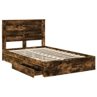 Produktbild för Förvaringssäng med låda Rökt ek 135 x 190 cm Konstruerat trä