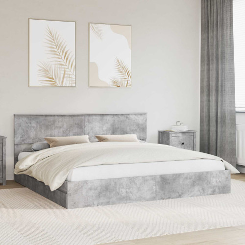 vidaXL Förvaringssäng med låda Betonggrå 200 x 200 cm Konstruerat trä
