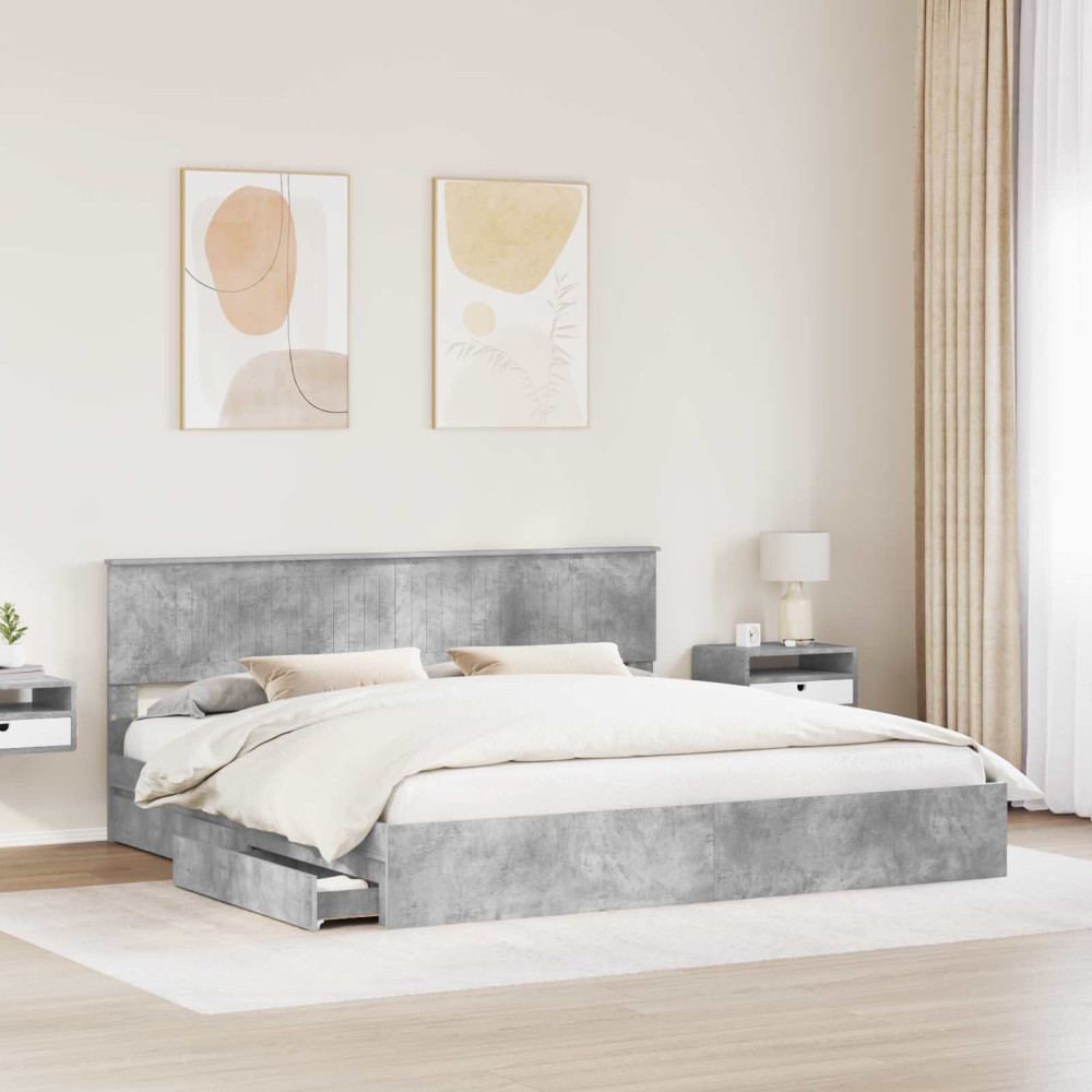 Produktbild för Förvaringssäng med låda Betonggrå 200 x 200 cm Konstruerat trä