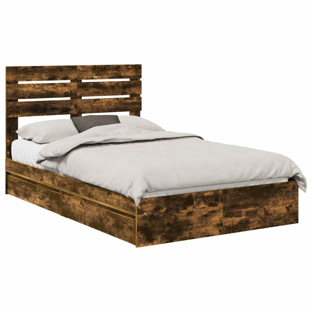 Produktbild för Förvaringssäng med låda Rökt ek 135 x 190 cm Konstruerat trä