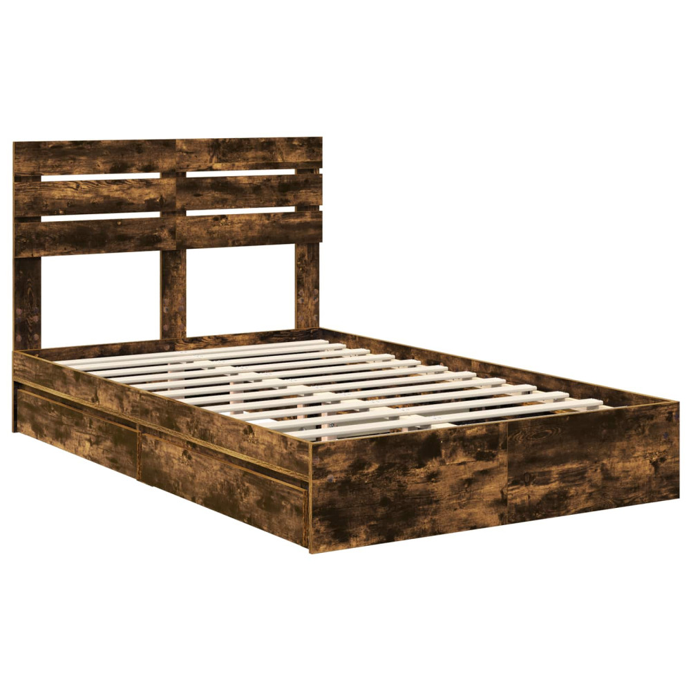 Produktbild för Förvaringssäng med låda Rökt ek 135 x 190 cm Konstruerat trä