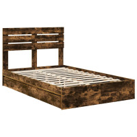 Produktbild för Förvaringssäng med låda Rökt ek 135 x 190 cm Konstruerat trä