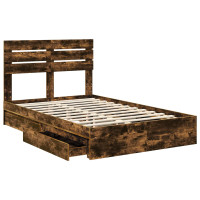 Produktbild för Förvaringssäng med låda Rökt ek 135 x 190 cm Konstruerat trä