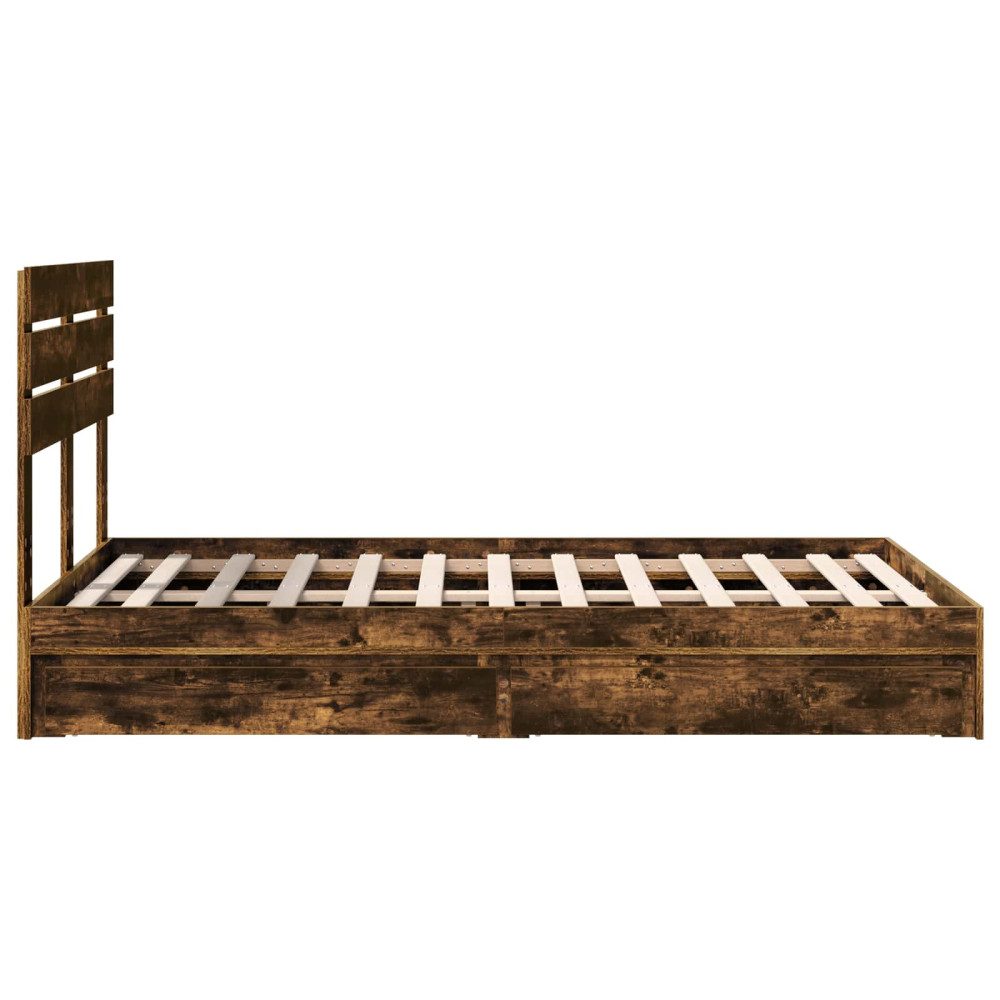 Produktbild för Förvaringssäng med låda Rökt ek 135 x 190 cm Konstruerat trä