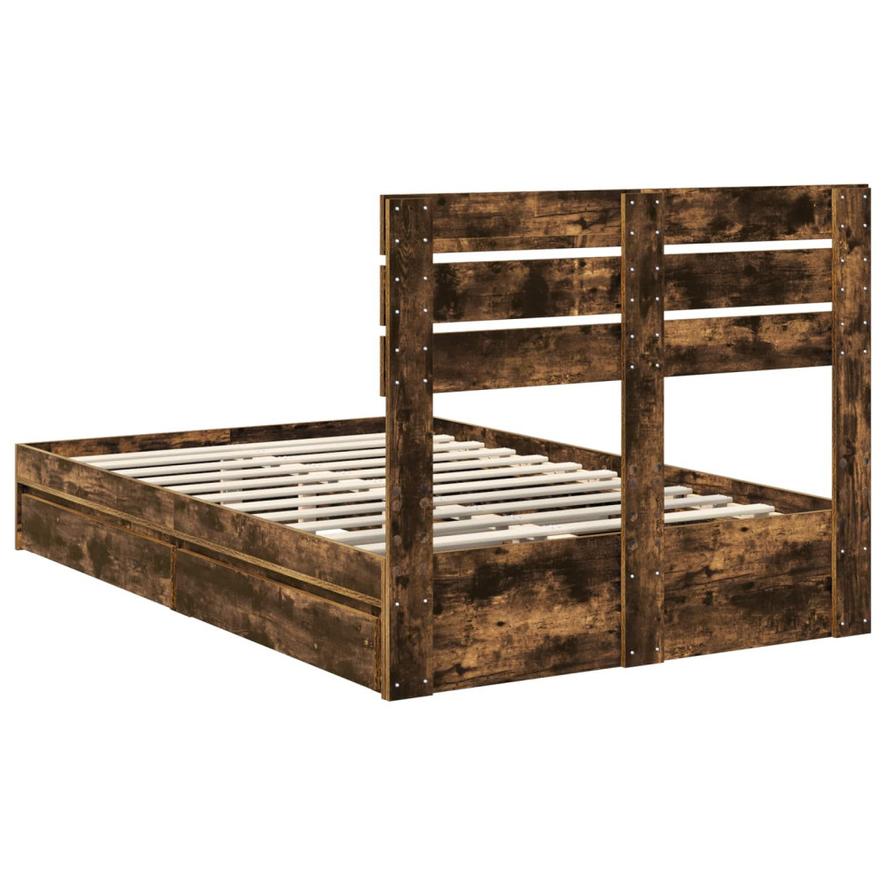 Produktbild för Förvaringssäng med låda Rökt ek 135 x 190 cm Konstruerat trä