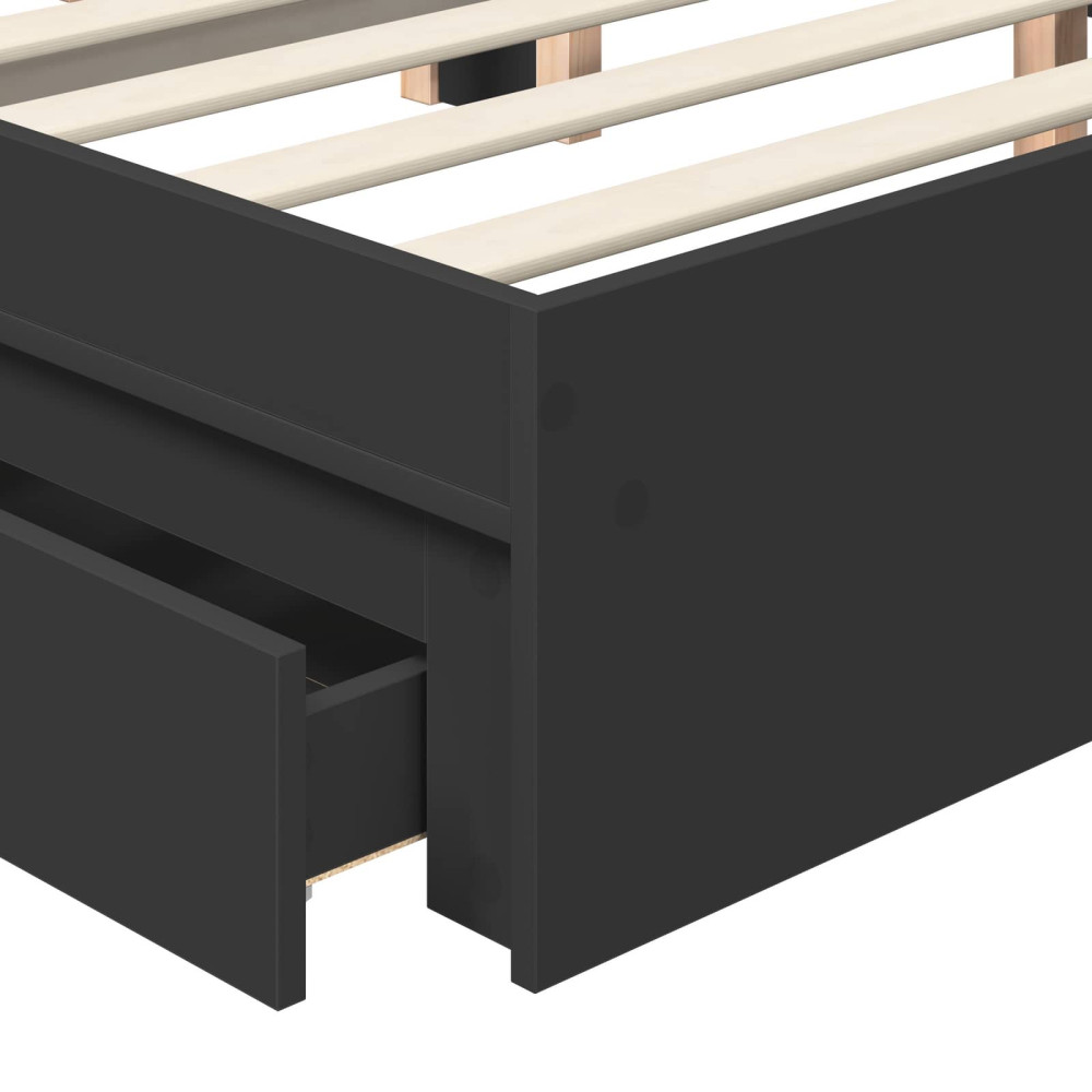 Produktbild för Förvaringssäng med låda Svart 200 x 200 cm Konstruerat trä