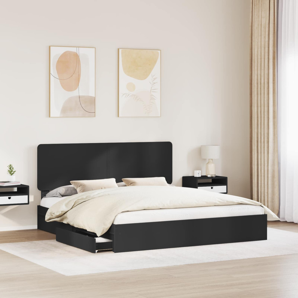 Produktbild för Förvaringssäng med låda Svart 200 x 200 cm Konstruerat trä