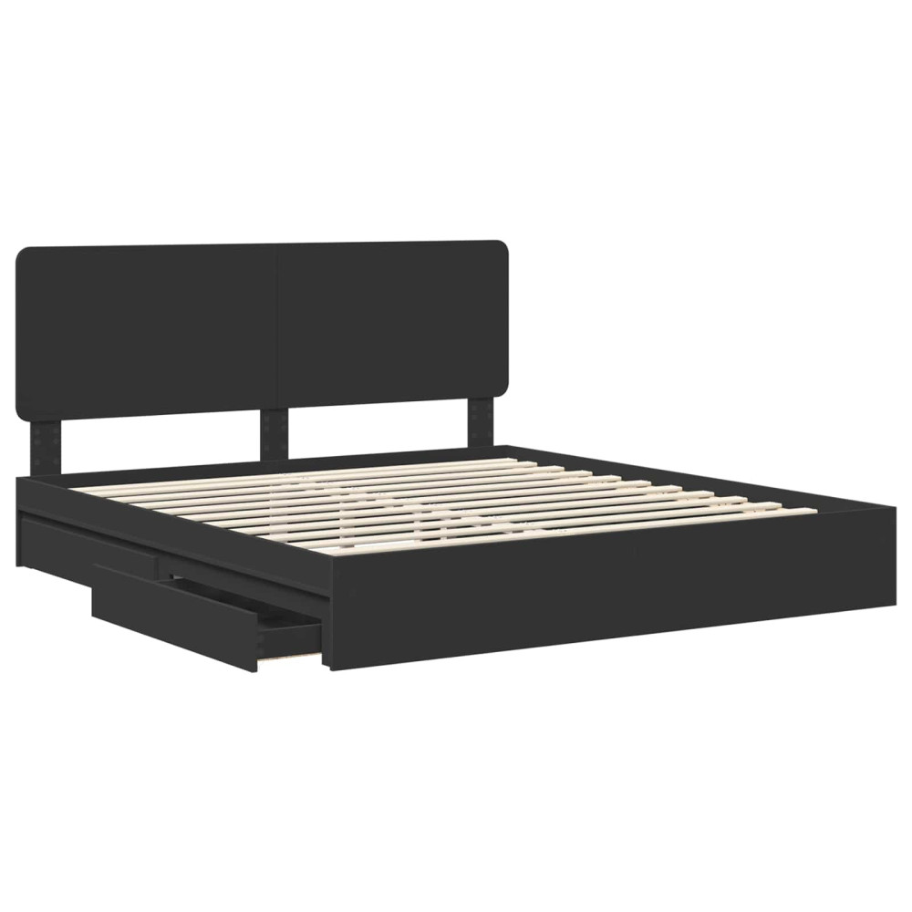 Produktbild för Förvaringssäng med låda Svart 200 x 200 cm Konstruerat trä