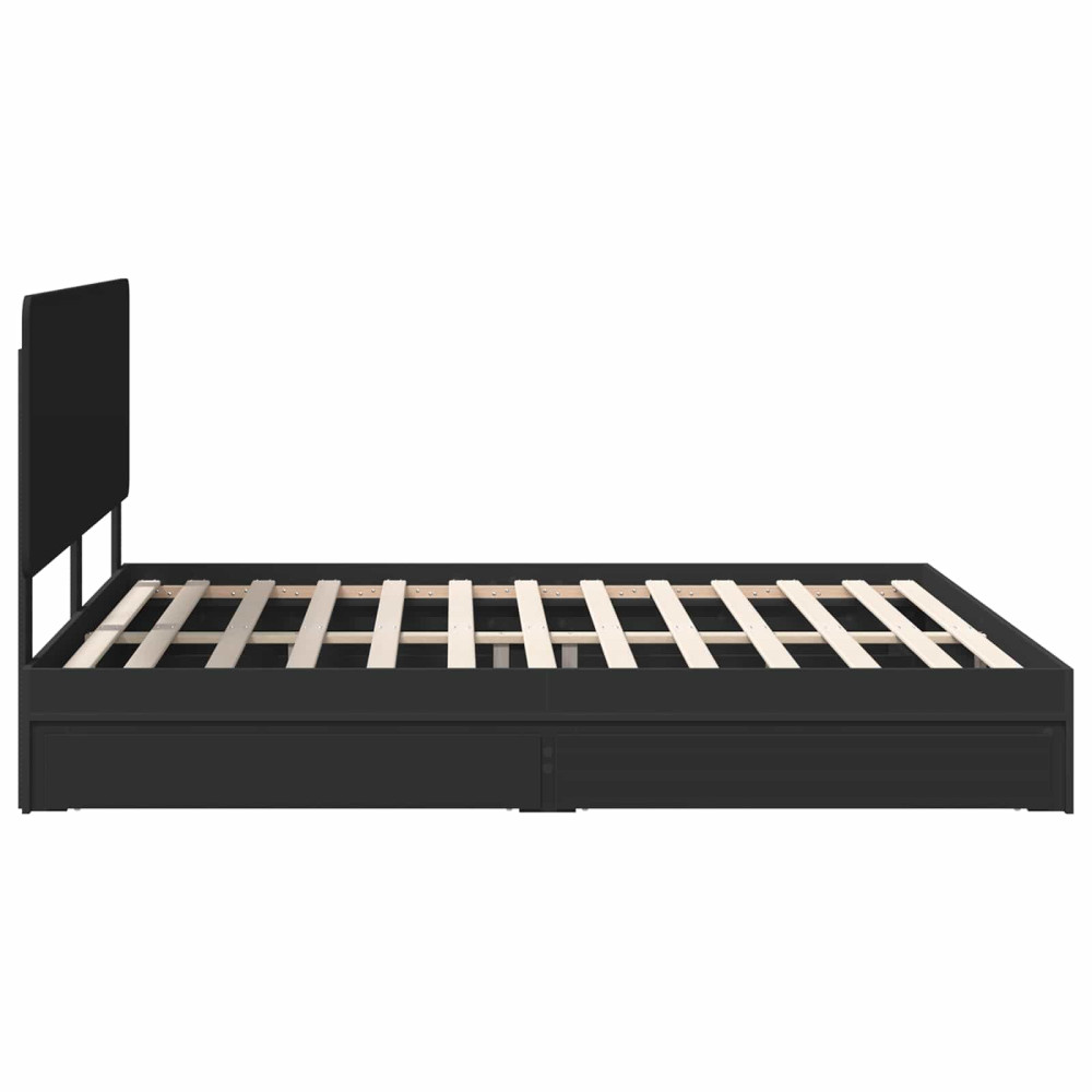 Produktbild för Förvaringssäng med låda Svart 200 x 200 cm Konstruerat trä
