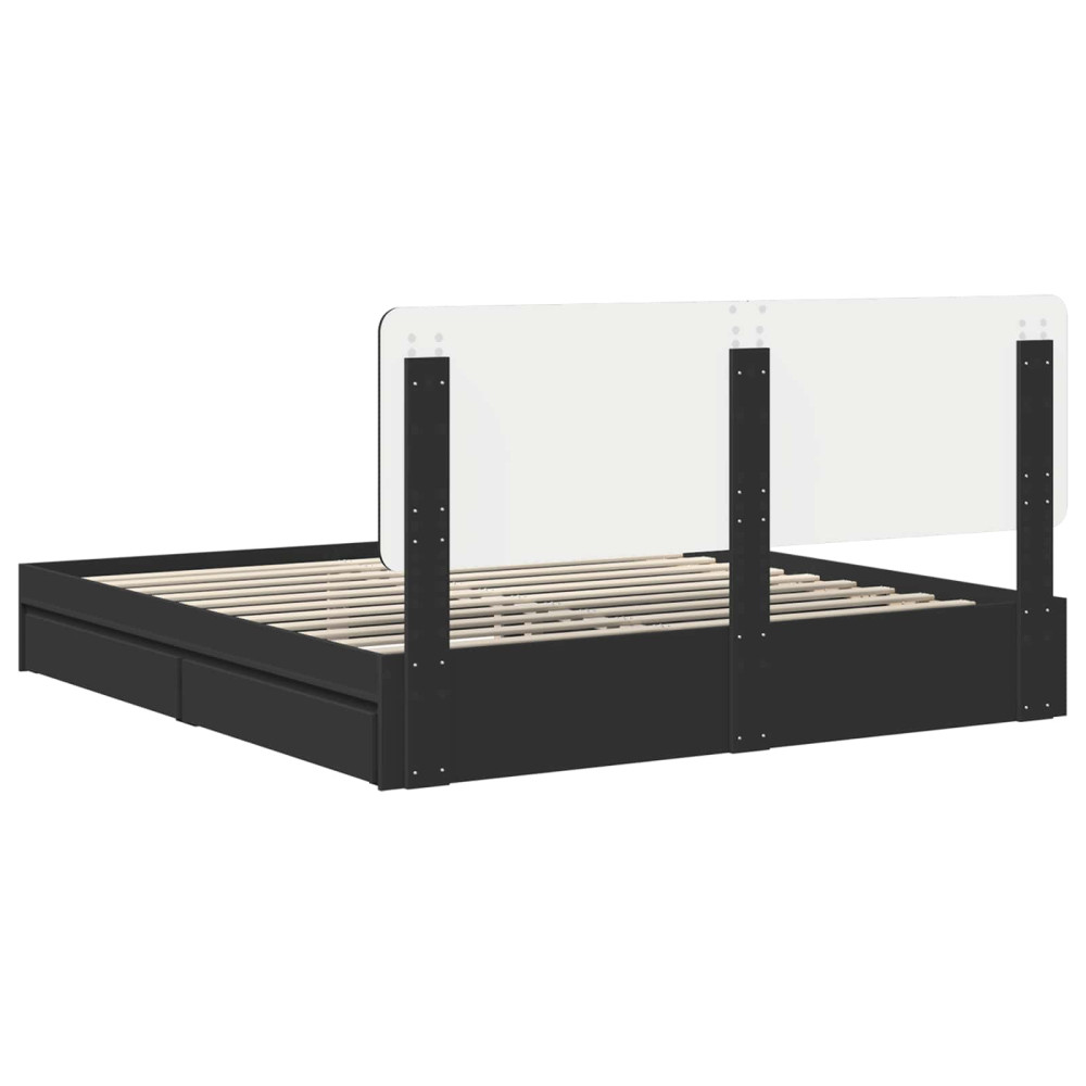 Produktbild för Förvaringssäng med låda Svart 200 x 200 cm Konstruerat trä