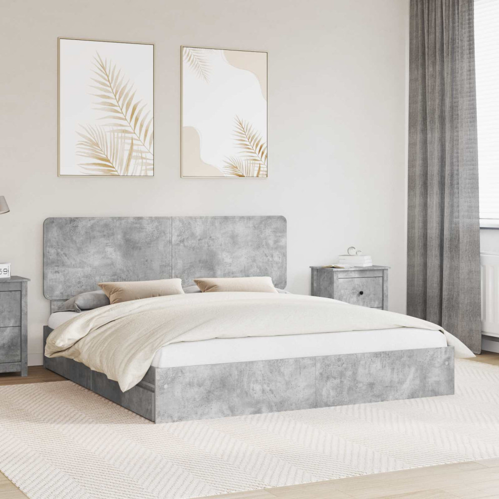 Produktbild för Förvaringssäng med låda Betonggrå 200 x 200 cm Konstruerat trä