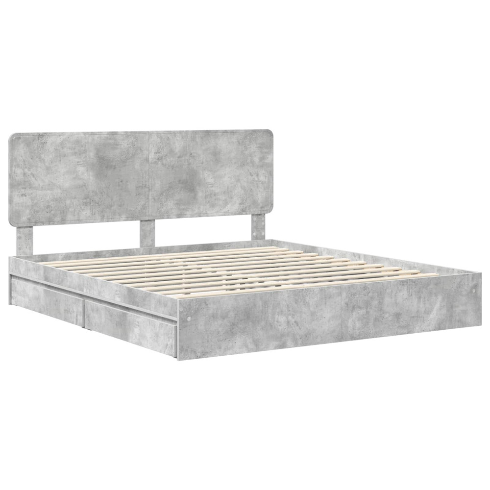 Produktbild för Förvaringssäng med låda Betonggrå 200 x 200 cm Konstruerat trä