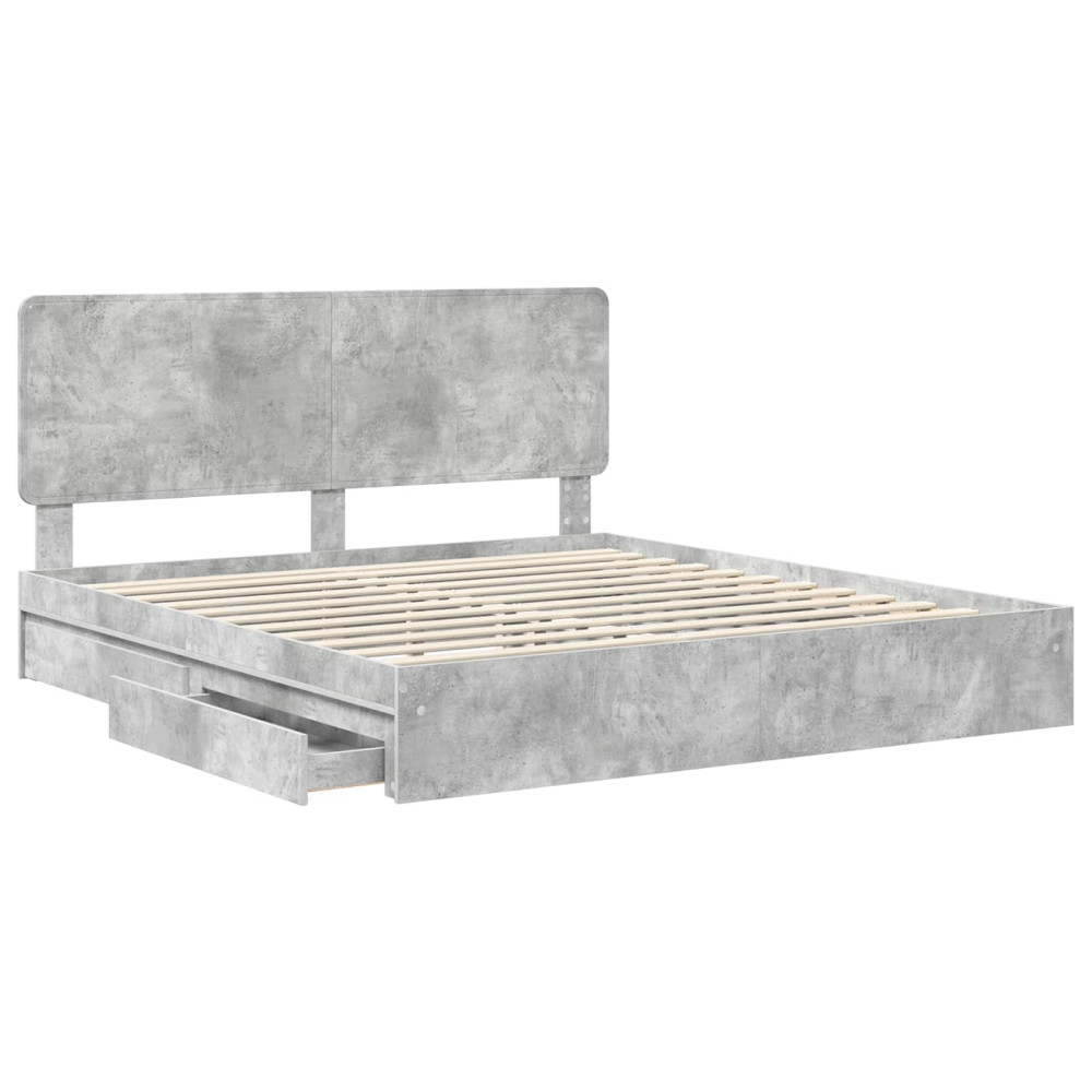 Produktbild för Förvaringssäng med låda Betonggrå 200 x 200 cm Konstruerat trä