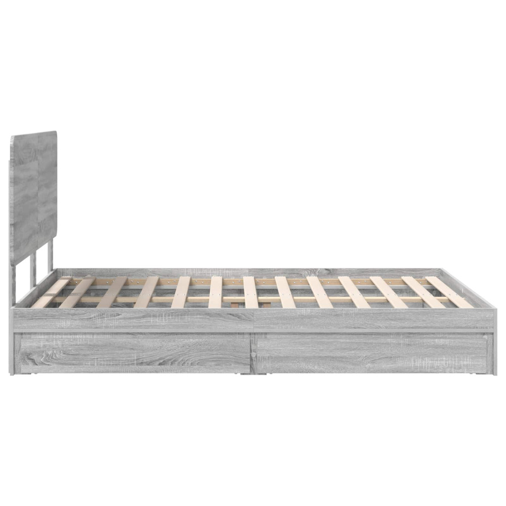 Produktbild för Förvaringssäng med låda Grå Sonoma 150 x 200 cm Konstruerat trä