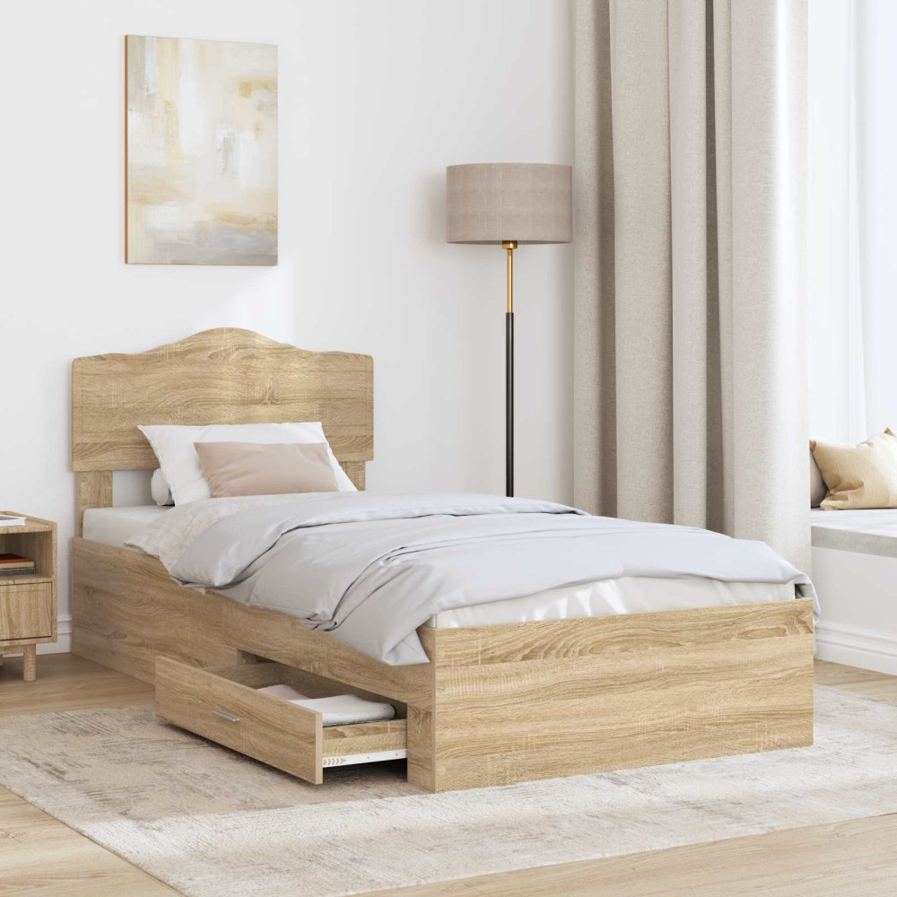 Produktbild för Sängram med huvudgavel Sonoma-ek 70 x 190 cm Konstruerat trä