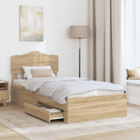 Produktbild för Sängram med huvudgavel Sonoma-ek 70 x 190 cm Konstruerat trä