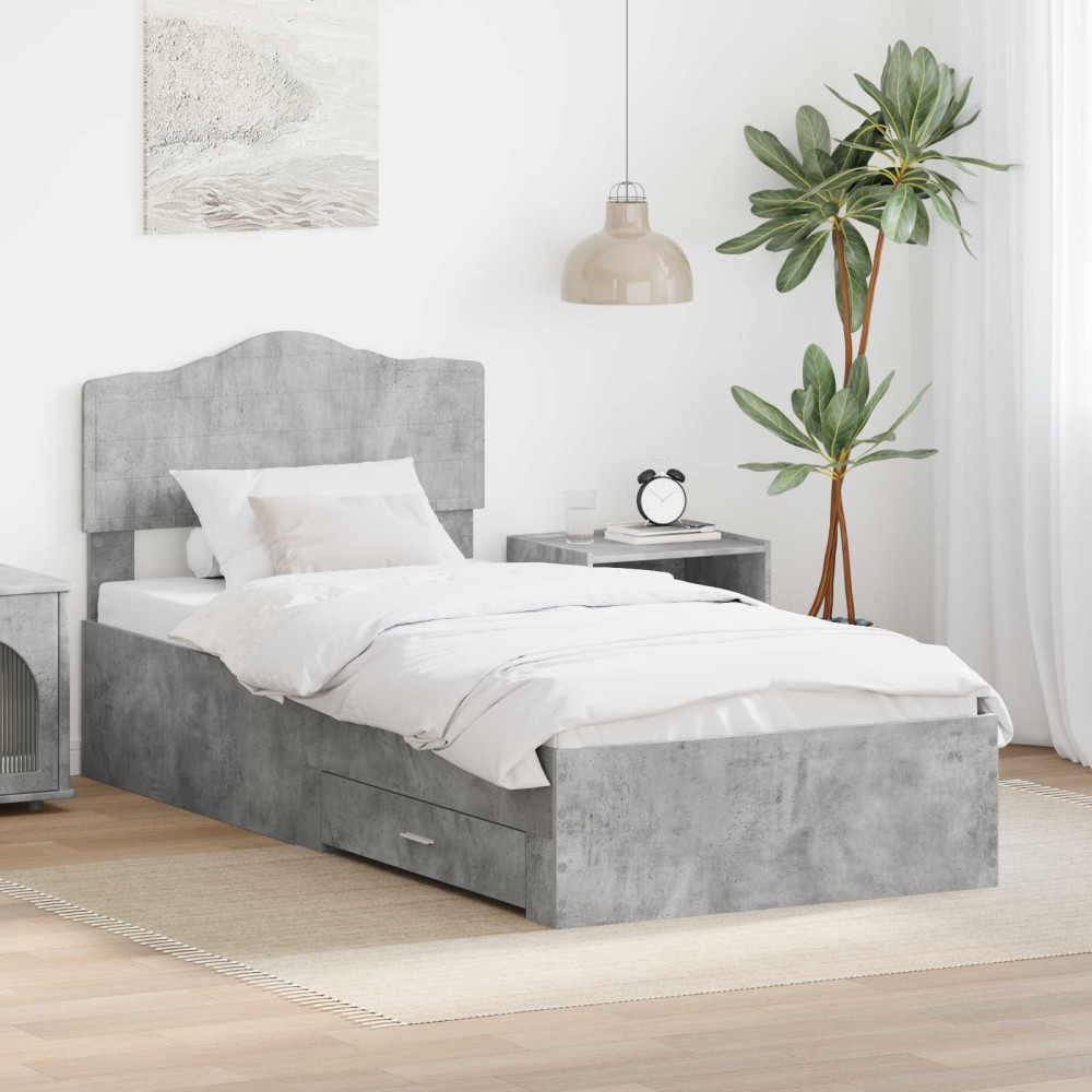 Produktbild för Sängram med huvudgavel Betonggrå 70 x 190 cm Konstruerat trä