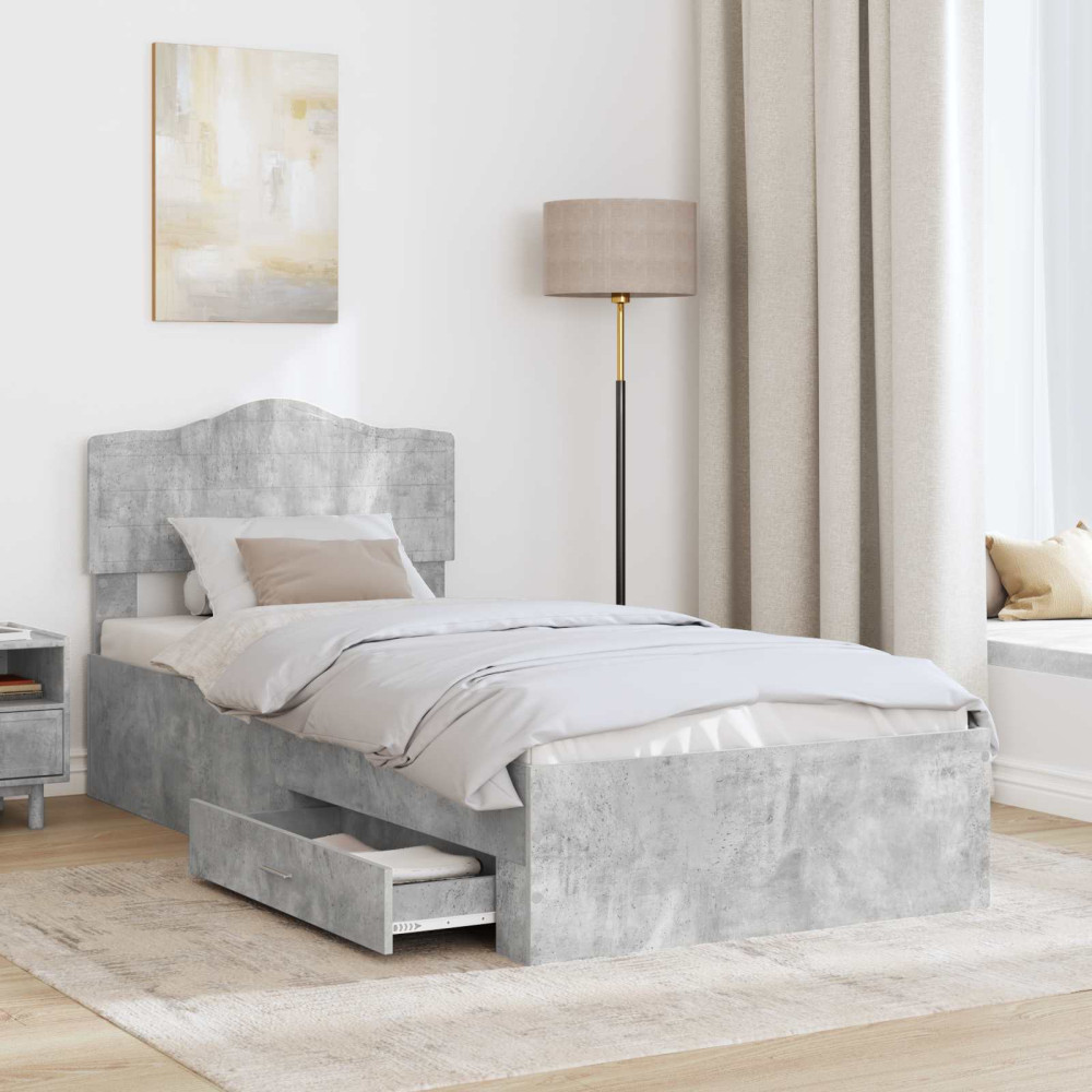 Produktbild för Sängram med huvudgavel Betonggrå 70 x 190 cm Konstruerat trä