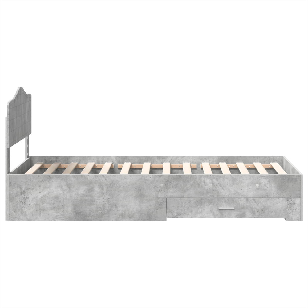 Produktbild för Sängram med huvudgavel Betonggrå 70 x 190 cm Konstruerat trä