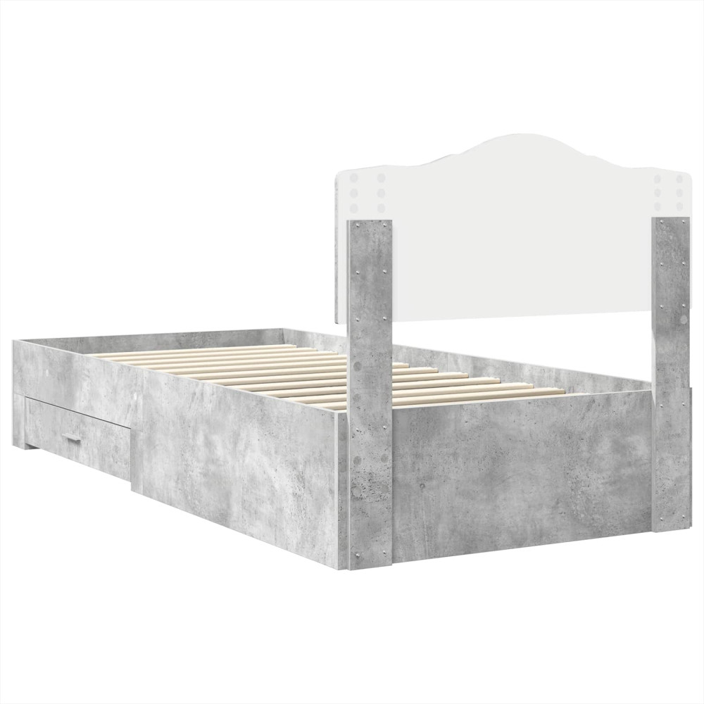 Produktbild för Sängram med huvudgavel Betonggrå 70 x 190 cm Konstruerat trä