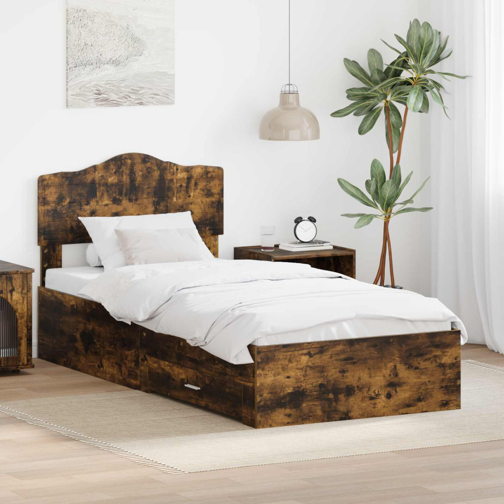 Produktbild för Sängram med huvudgavel Rökt ek 70 x 190 cm Konstruerat trä