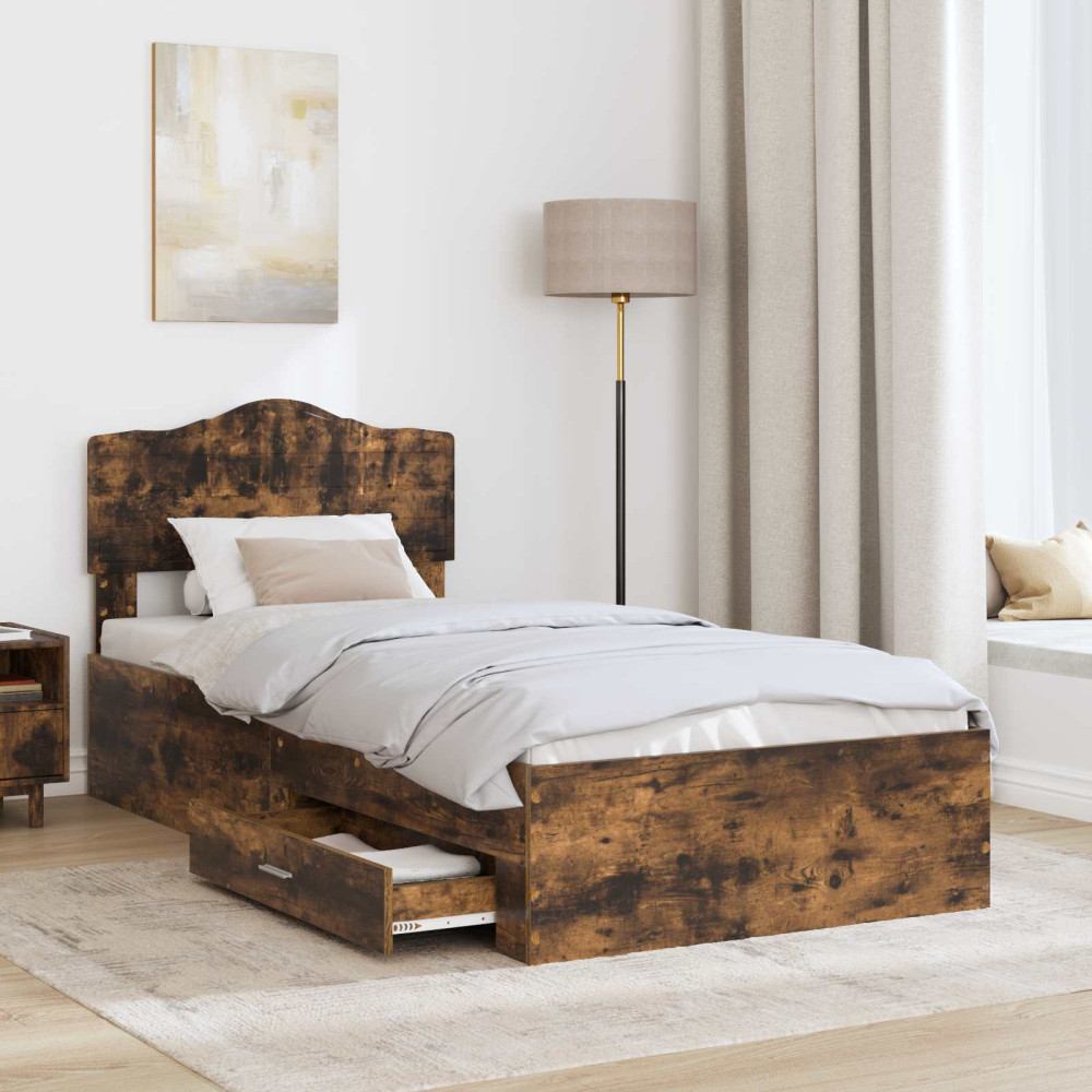 Produktbild för Sängram med huvudgavel Rökt ek 70 x 190 cm Konstruerat trä