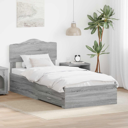 vidaXL Sängram med huvudgavel Grå Sonoma 70 x 190 cm Konstruerat trä
