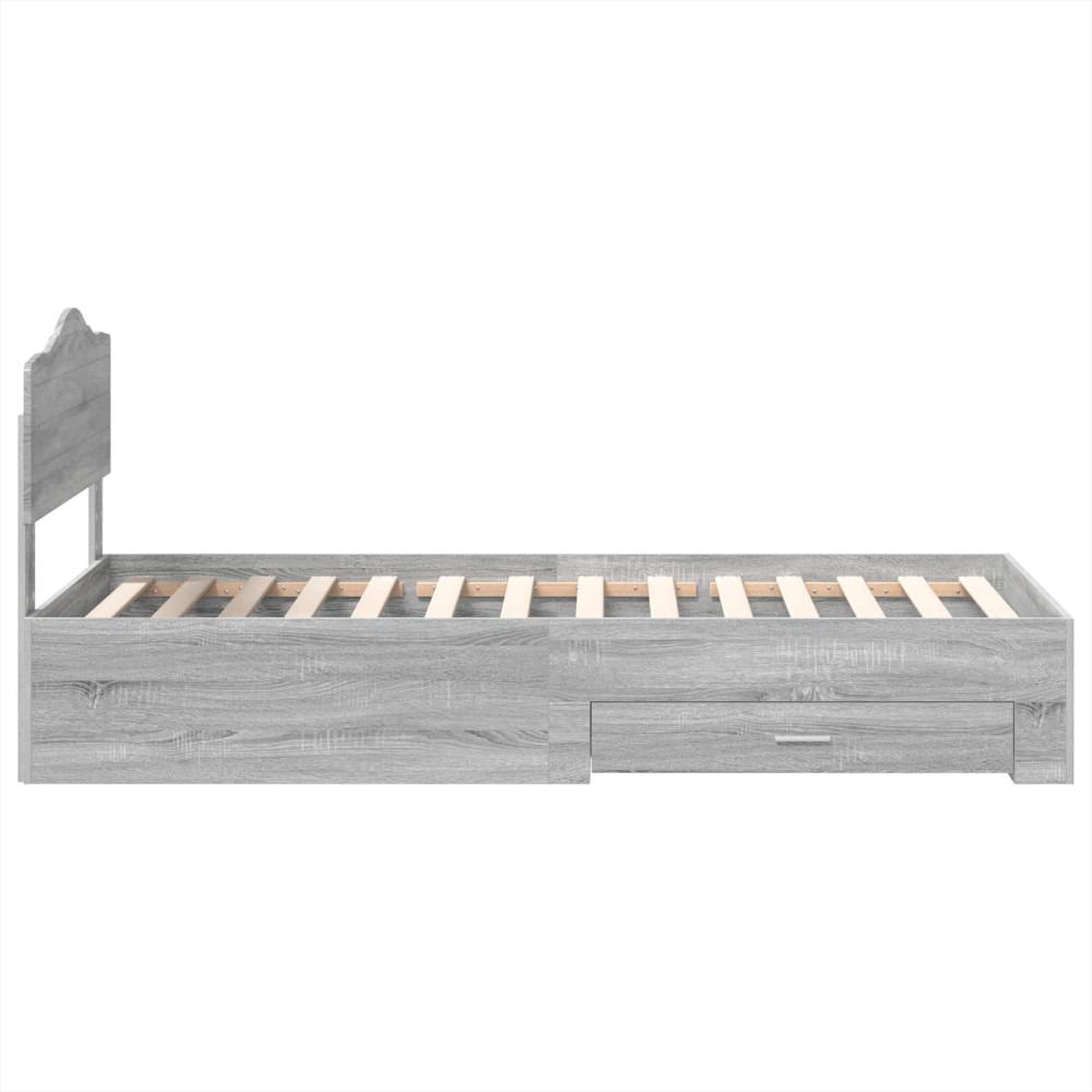 Produktbild för Sängram med huvudgavel Grå Sonoma 70 x 190 cm Konstruerat trä