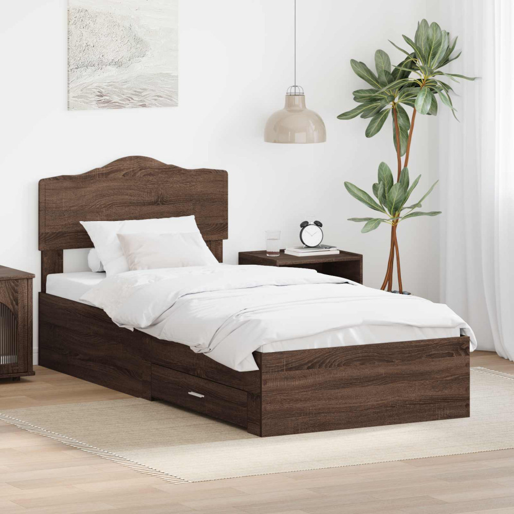 Produktbild för Sängram med huvudgavel Brun Ek 70 x 190 cm Konstruerat trä