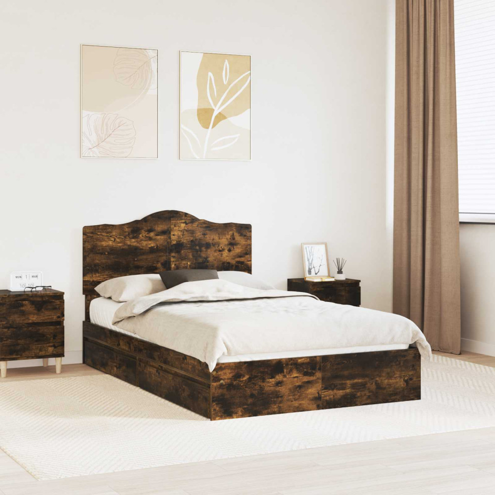 Produktbild för Förvaringssäng med låda Rökt ek 135 x 190 cm Konstruerat trä