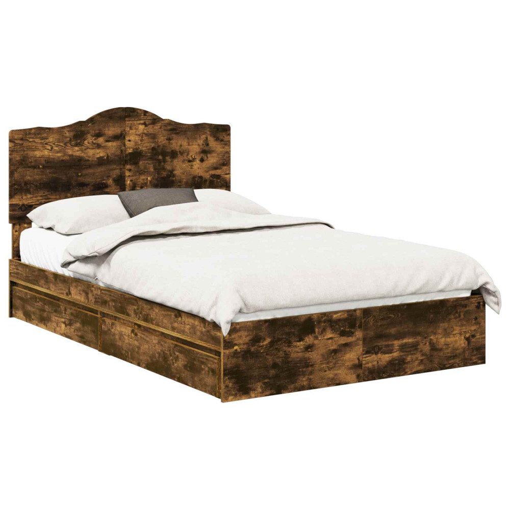 Produktbild för Förvaringssäng med låda Rökt ek 135 x 190 cm Konstruerat trä