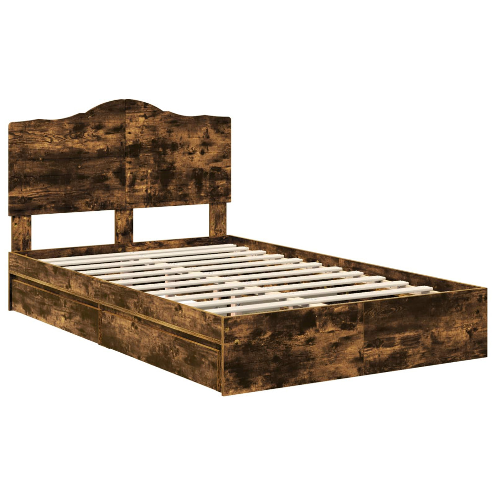 Produktbild för Förvaringssäng med låda Rökt ek 135 x 190 cm Konstruerat trä