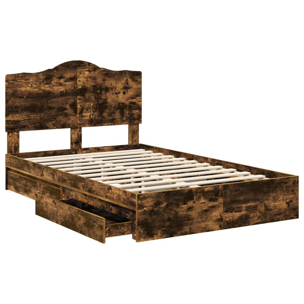 Produktbild för Förvaringssäng med låda Rökt ek 135 x 190 cm Konstruerat trä